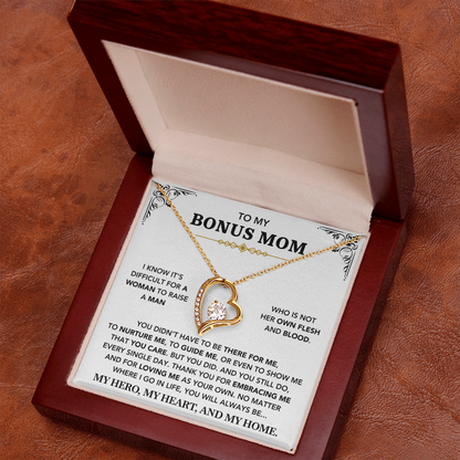 To My Bonus Mom - "My Hero, My Heart and My Home" Necklace