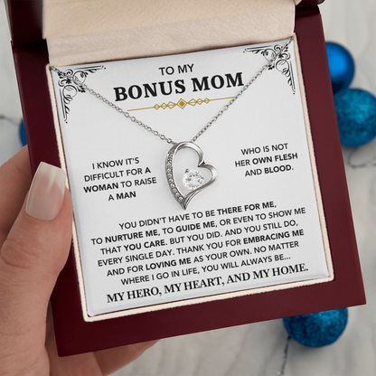To My Bonus Mom - "My Hero, My Heart and My Home" Necklace
