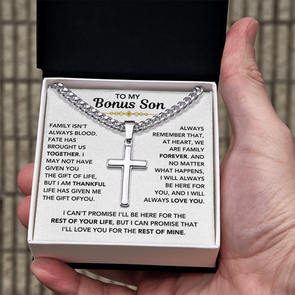 To My Bonus Son - "My Family Forever" Cross Cuban Chain