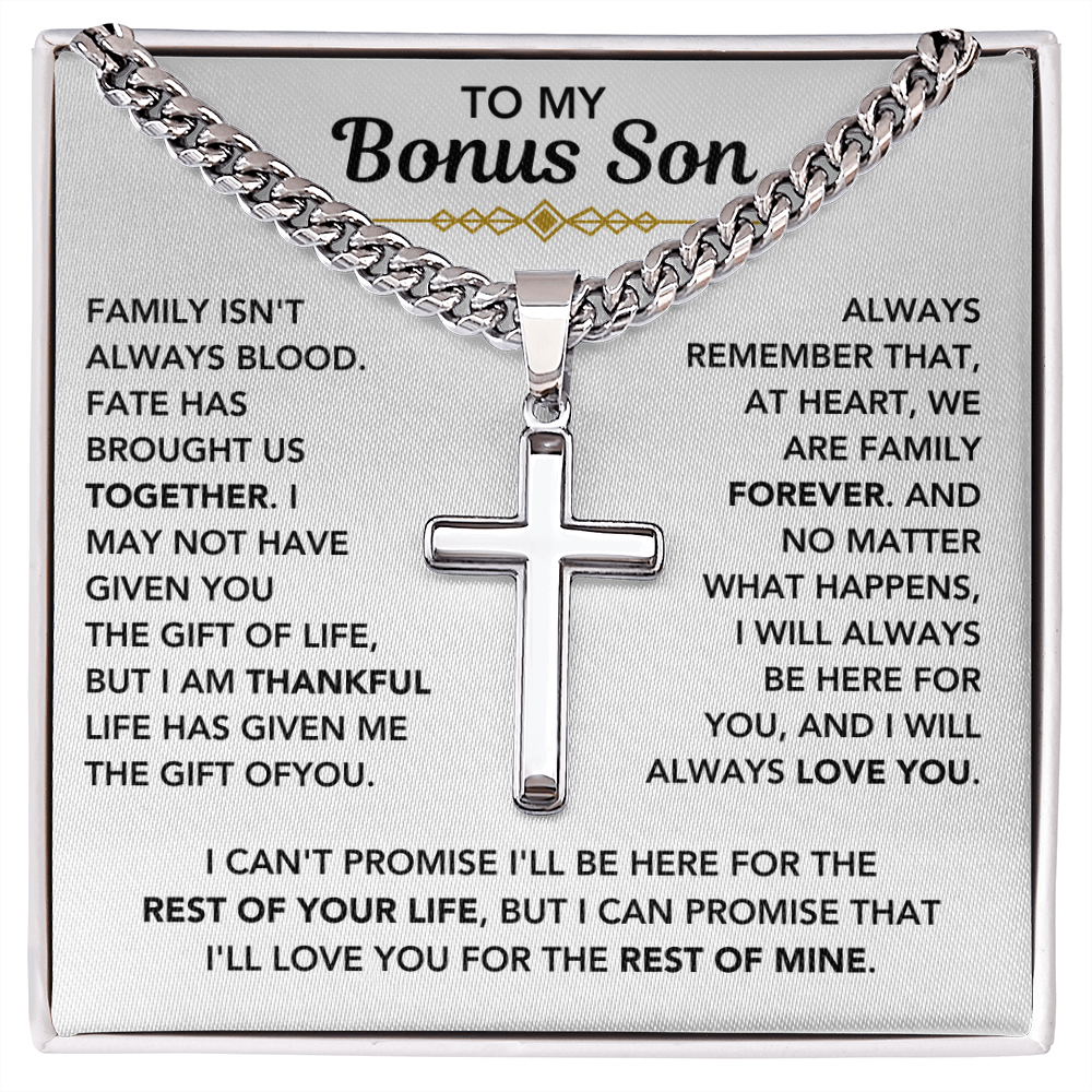 To My Bonus Son - "My Family Forever" Cross Cuban Chain