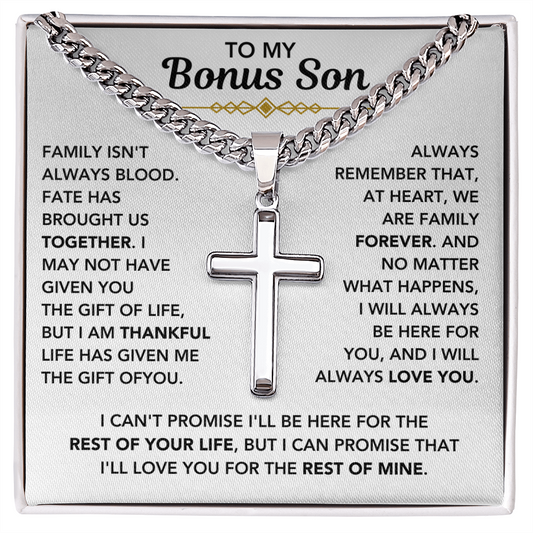 To My Bonus Son - "My Family Forever" Cross Cuban Chain