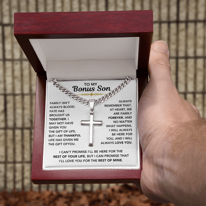 To My Bonus Son - "My Family Forever" Cross Cuban Chain