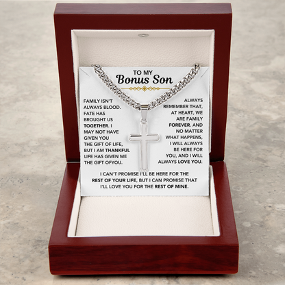 To My Bonus Son - "My Family Forever" Cross Cuban Chain