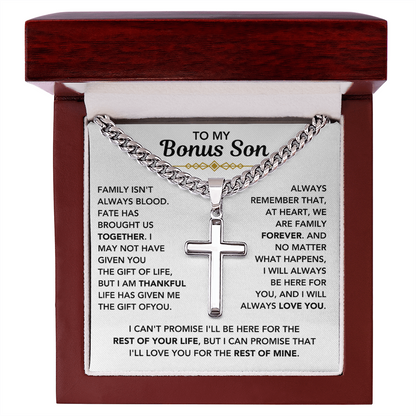 To My Bonus Son - "My Family Forever" Cross Cuban Chain