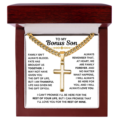 To My Bonus Son - "My Family Forever" Cross Cuban Chain