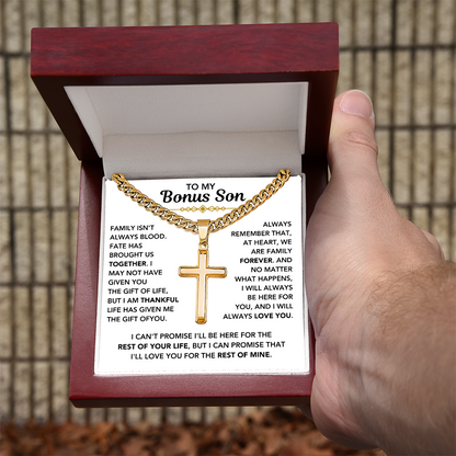 To My Bonus Son - "My Family Forever" Cross Cuban Chain
