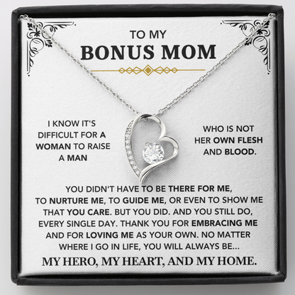 To My Bonus Mom - "My Hero, My Heart and My Home" Necklace