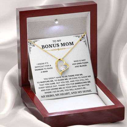 To My Bonus Mom - "My Hero, My Heart and My Home" Necklace